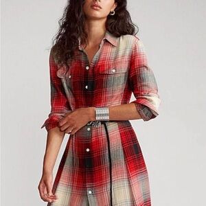 Ralph Lauren 4Red and Gray Plaid Long Sleeve Dress with tie belt